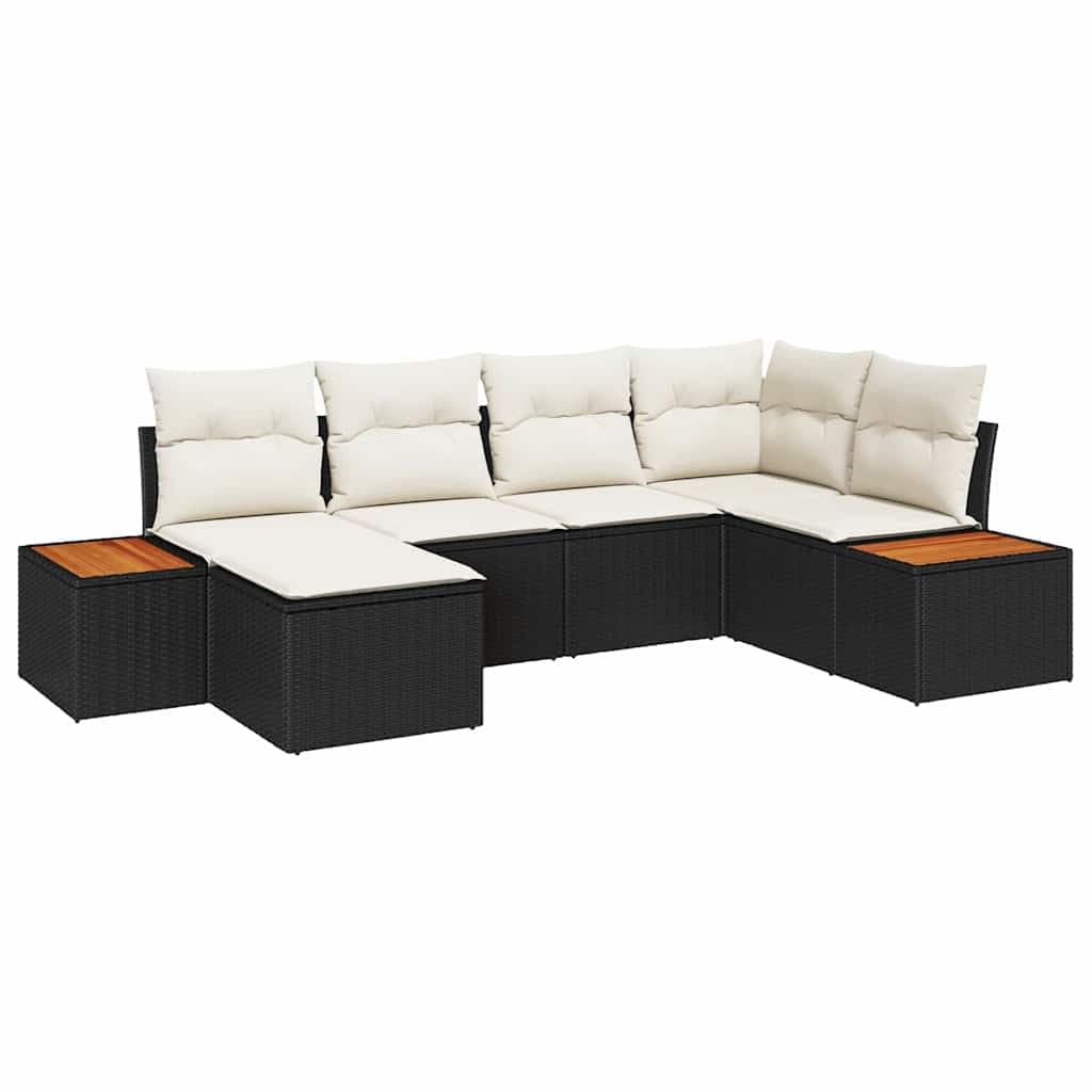 vidaXL Conjunto de Sofá de Jardim com Almofada 6 Peças Preto Vime Pe - 4089821535