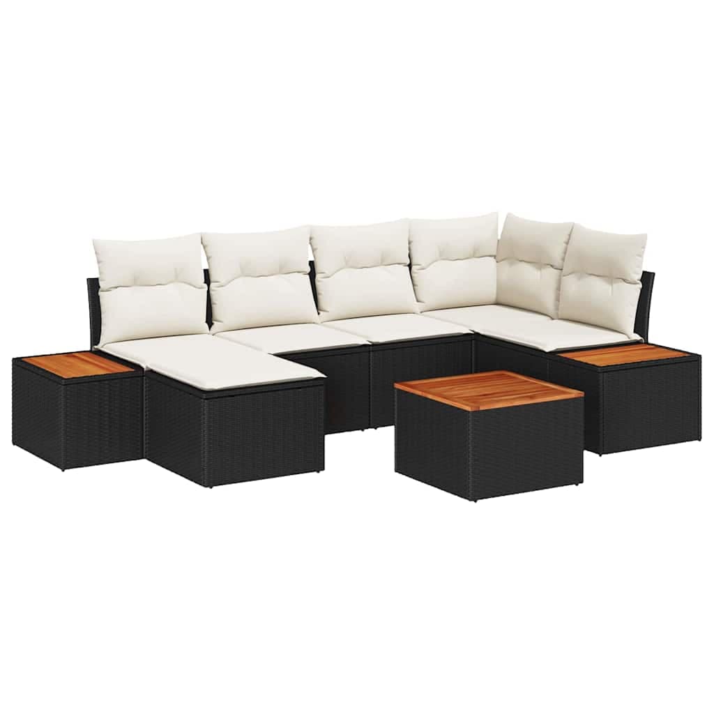 vidaXL Conjunto de Sofá de Jardim com almofada 7 pcs Preto vime PE