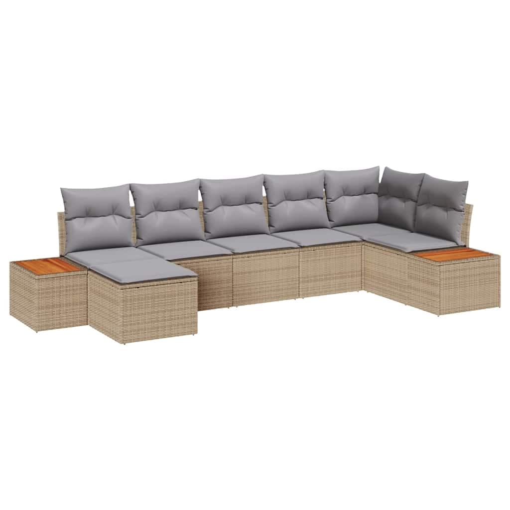 vidaXL Conjunto de Sofá de Jardim com almofada 7 pcs Bege vime PE