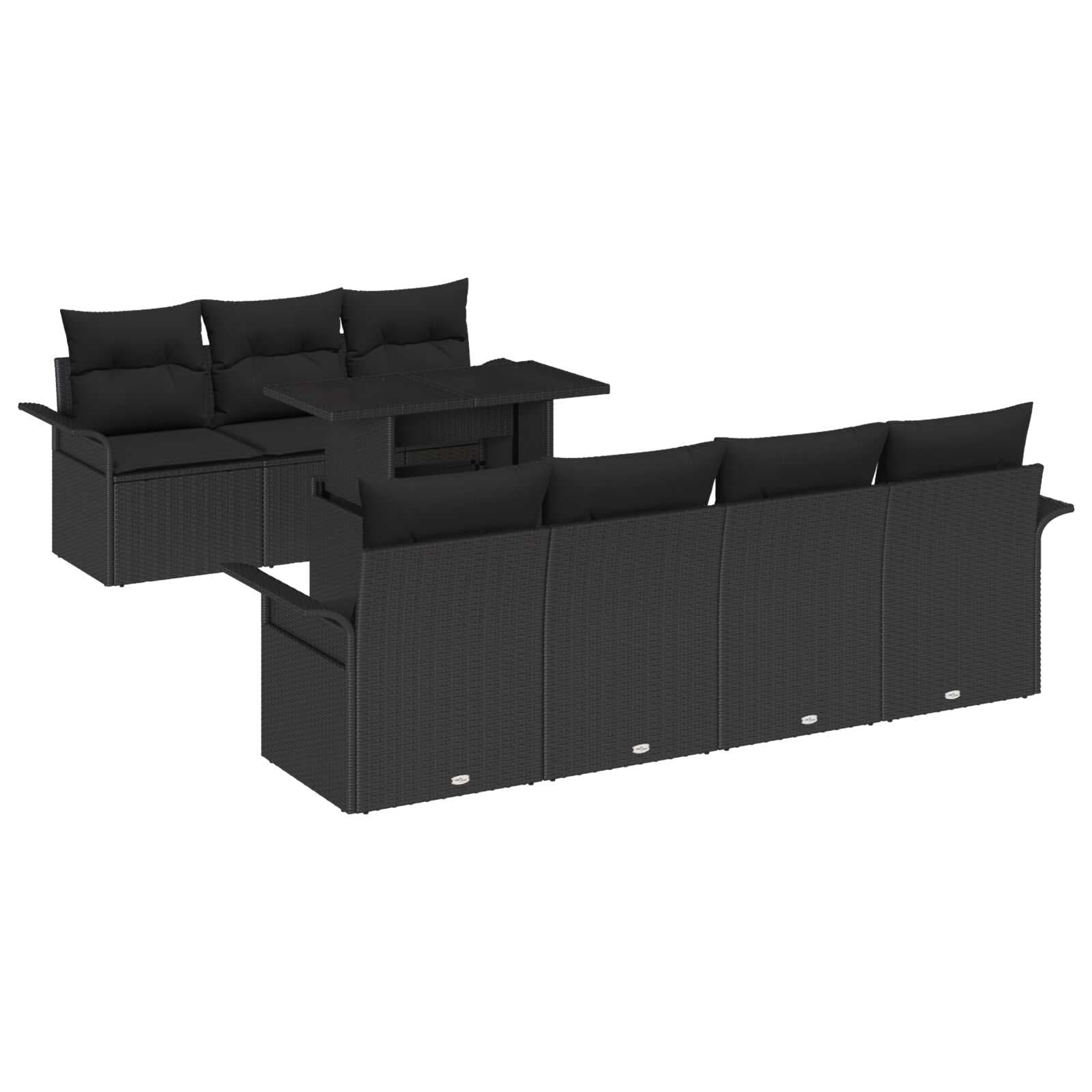 vidaXL Conjunto de Sofá de Jardim com Almofada 8 Peças Preto Vime Pe - 2913559635