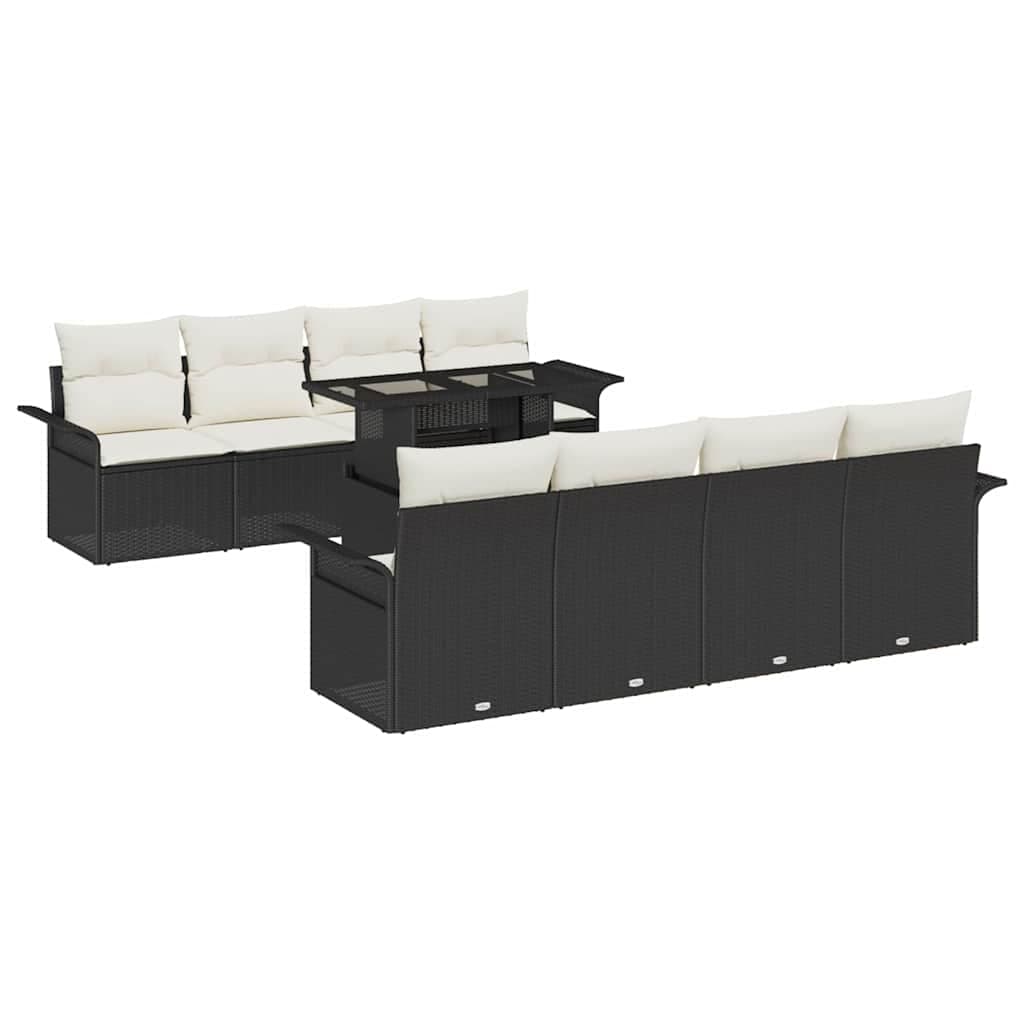 vidaXL Conjunto de Sofá de Jardim 9 pcs Preto Rattan Sintético
