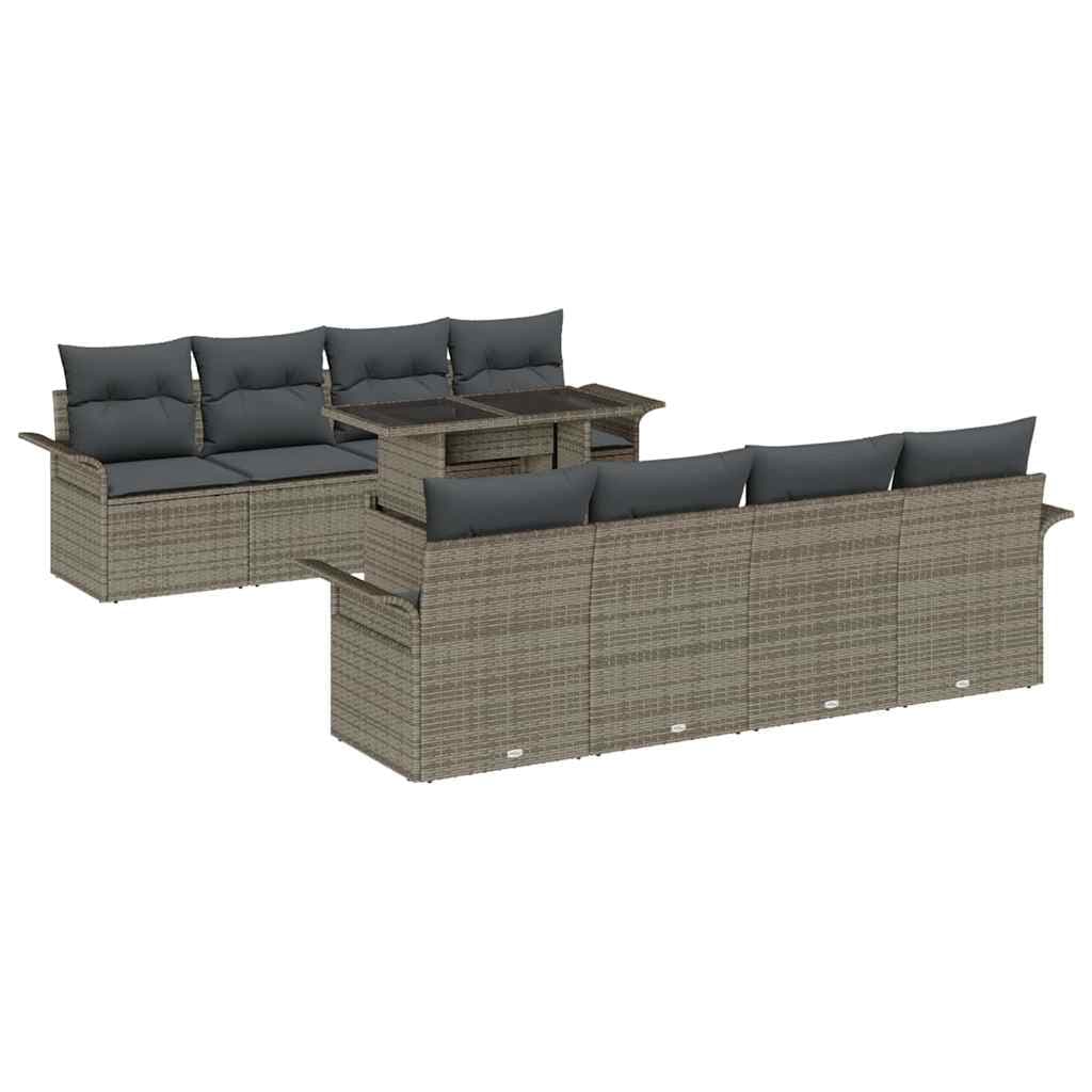 vidaXL Conjunto de Sofá de Jardim com almofada 9 pcs Cinzeto vime PE
