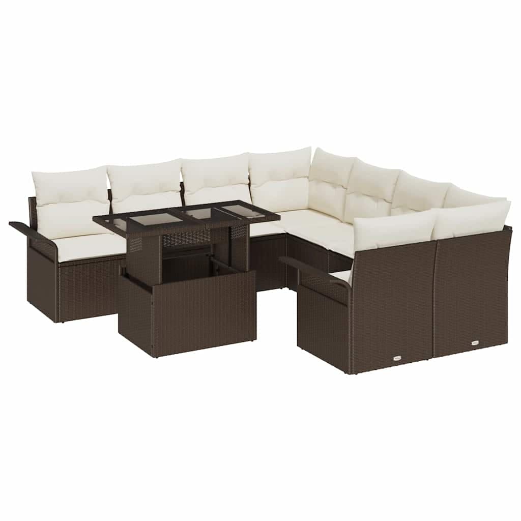 vidaXL Conjunto de Sofá de Jardim 9 pcs Castanho Rattan Sintético