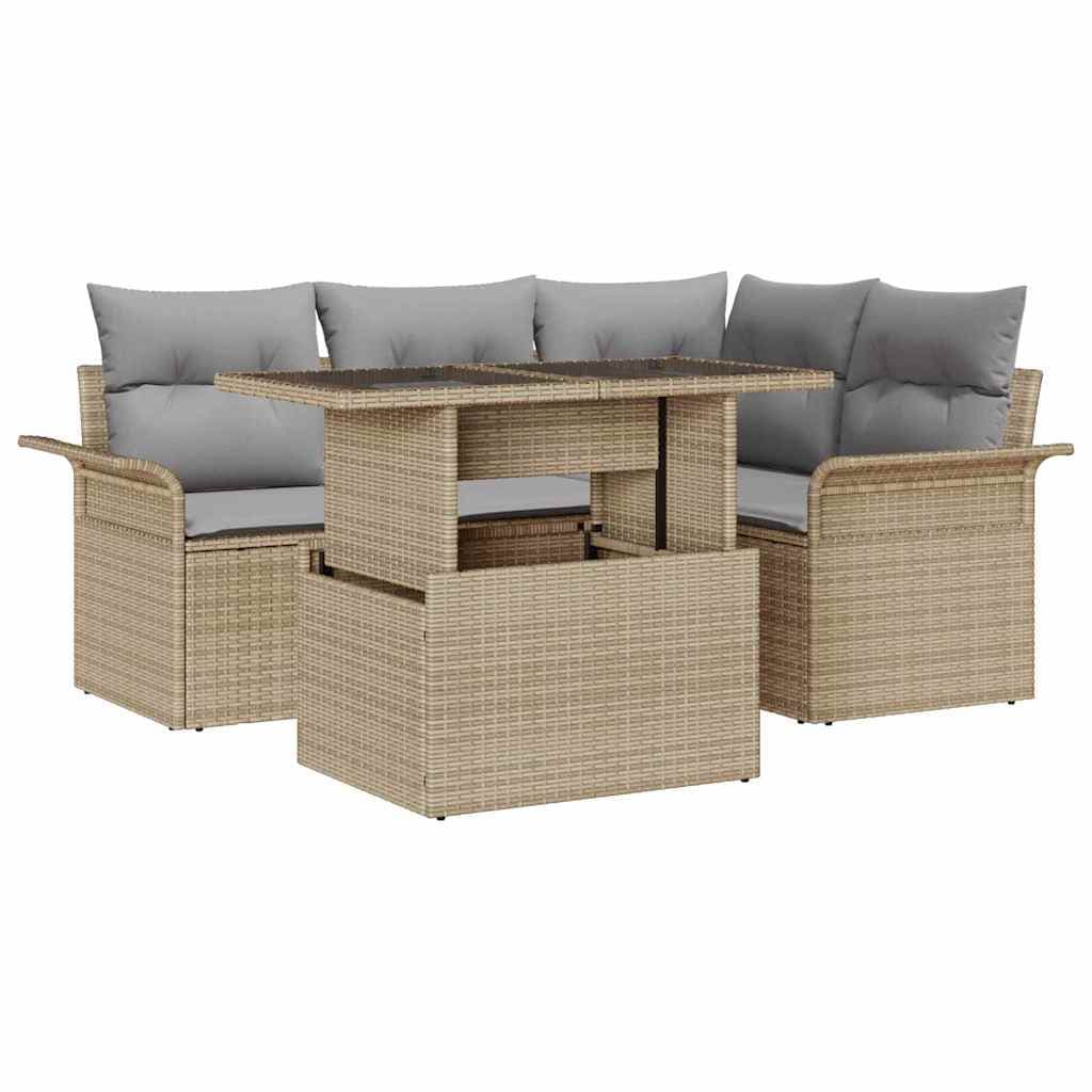 vidaXL Conjunto de Sofá de Jardim 5 pcs Bege Rattan Sintético
