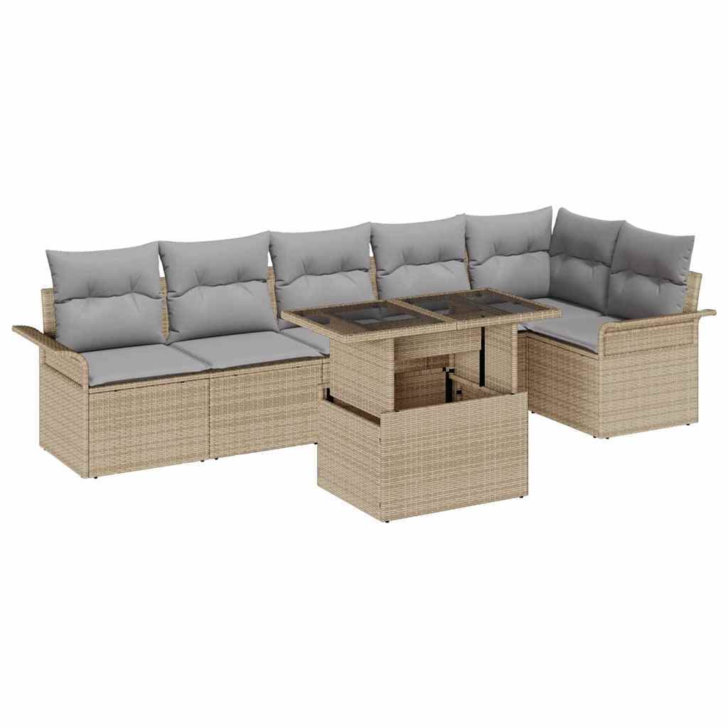 vidaXL Conjunto de Sofá de Jardim com almofada 7 pcs Bege vime PE