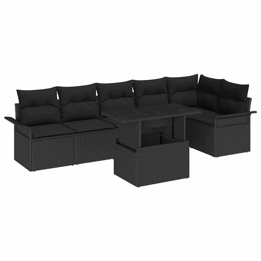 vidaXL Conjunto de Sofá de Jardim 7 Peças Preto Rattan Sintético - 1314766232