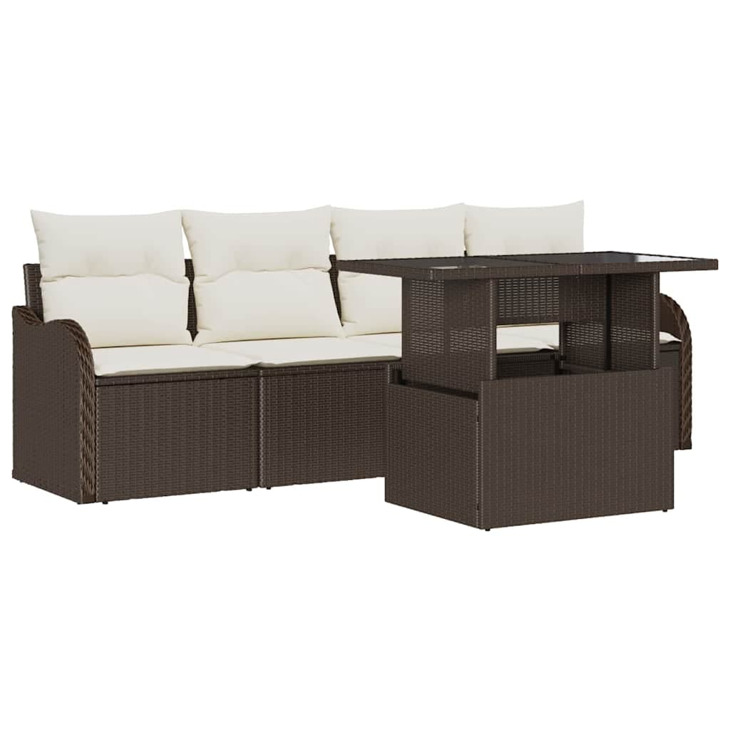 vidaXL Conjunto de Sofá de Jardim 5 Peças Castanho Rattan Sintético - 3065427933