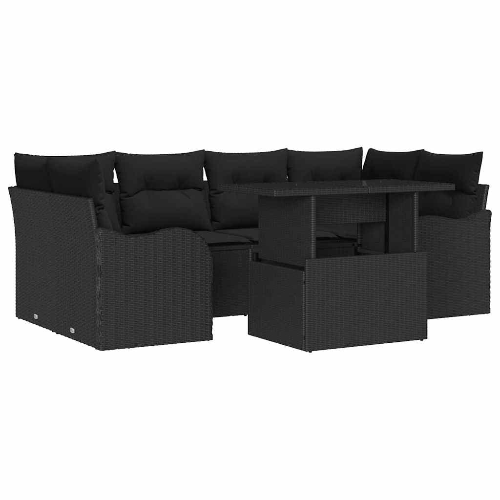 vidaXL Conjunto de Sofá de Jardim 7 pcs Preto Rattan Sintético