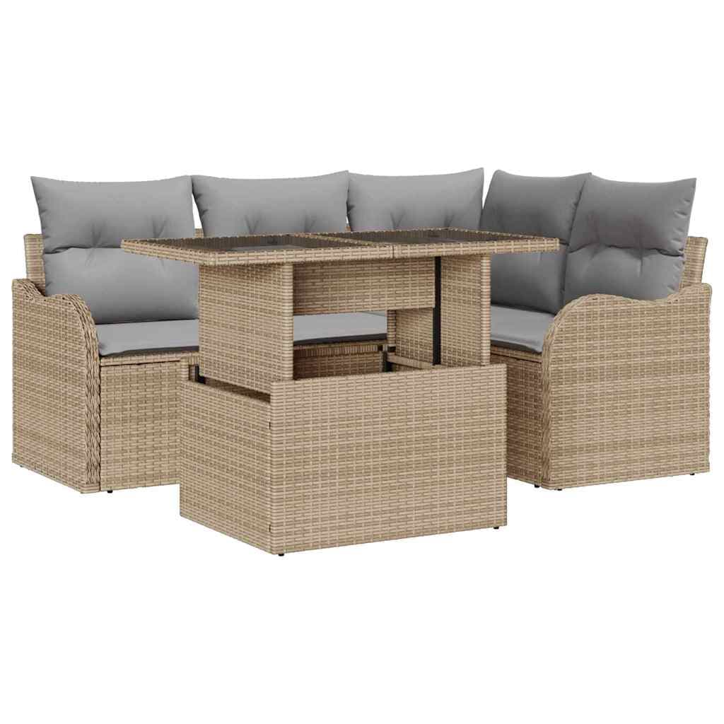 vidaXL Conjunto de Jantar para Exterior 5 Peças Bege Rattan Sintético - 1994036151
