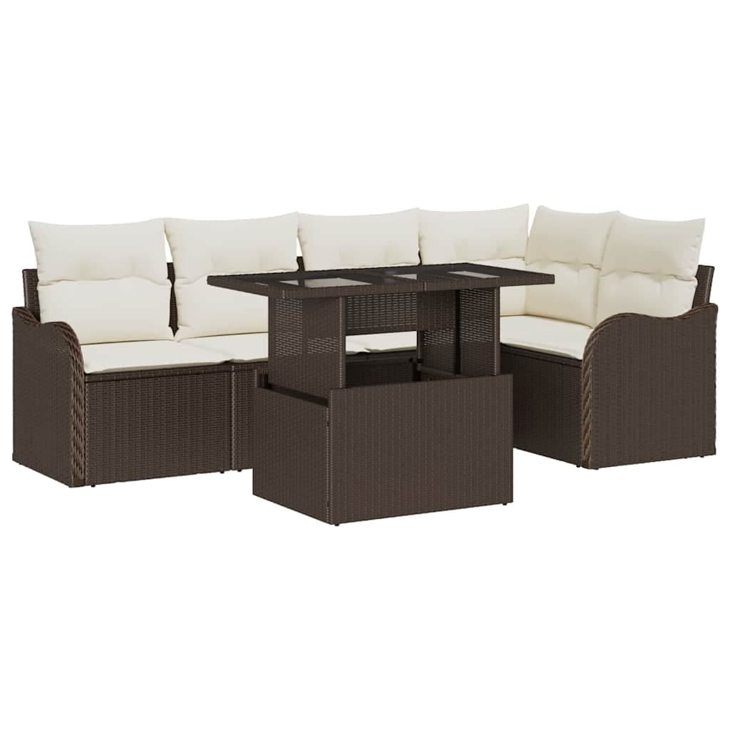 vidaXL Conjunto de sala de jantar 6 pcs Castanho Rattan Sintético