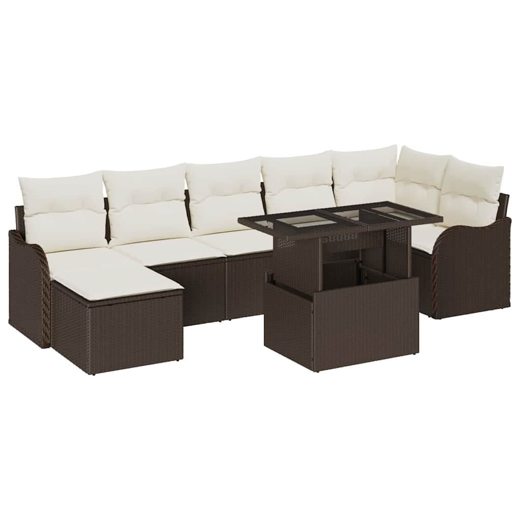 vidaXL Conjunto de Sofá de Jardim 8 Peças Castanho Rattan Sintético - 3831590121