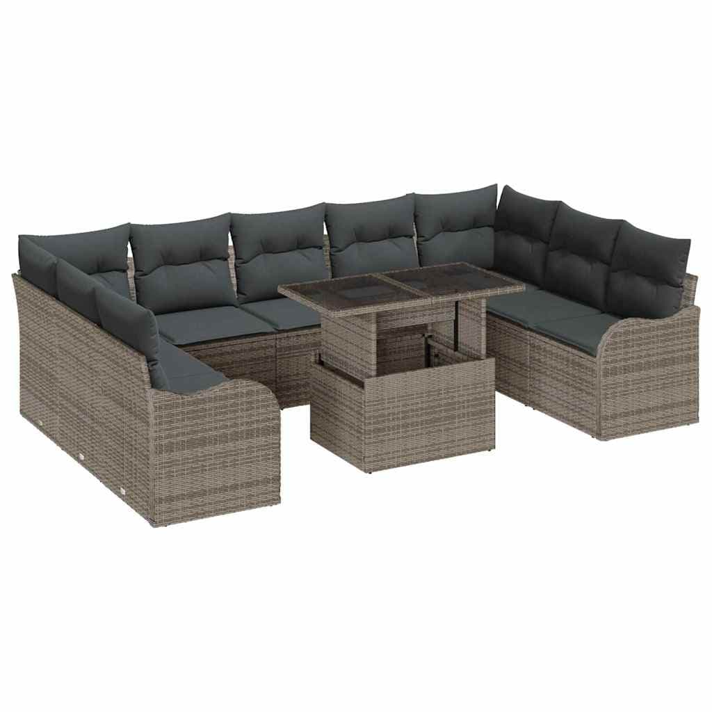 vidaXL Conjunto de Sofá de Jardim 10 pcs Cinzeto Rattan Sintético
