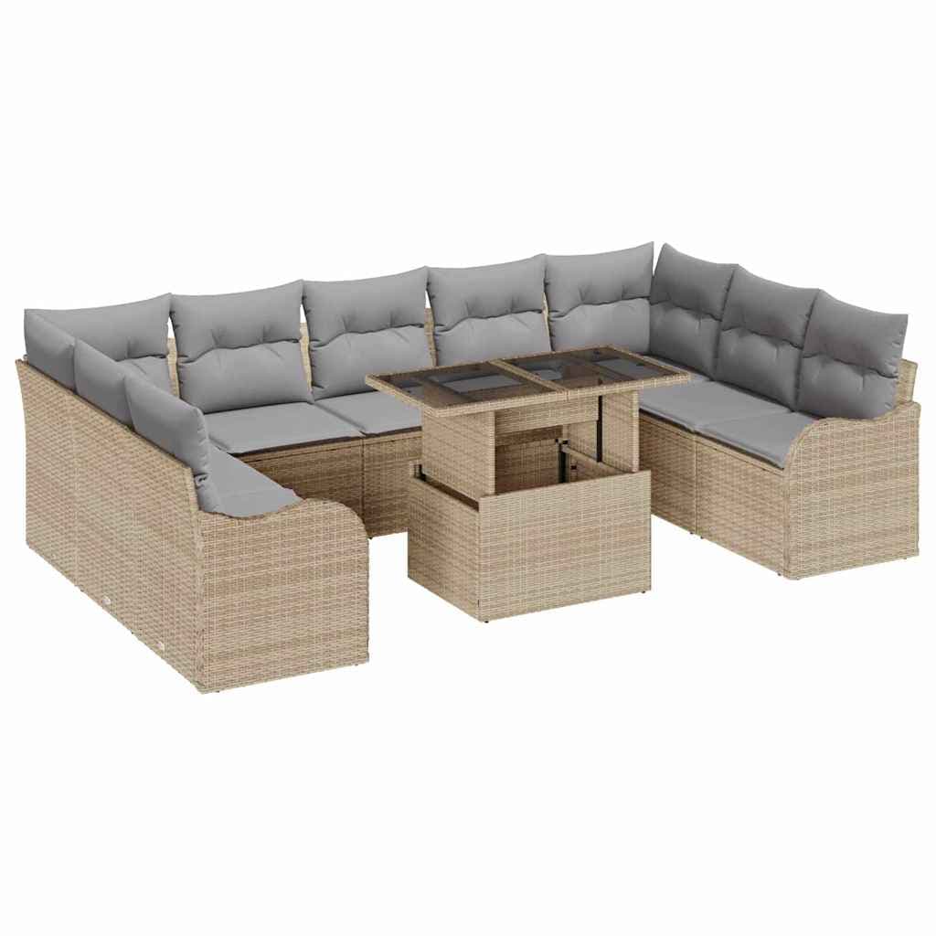 vidaXL Conjunto de Sofá de Jardim 10 pcs Bege Rattan Sintético