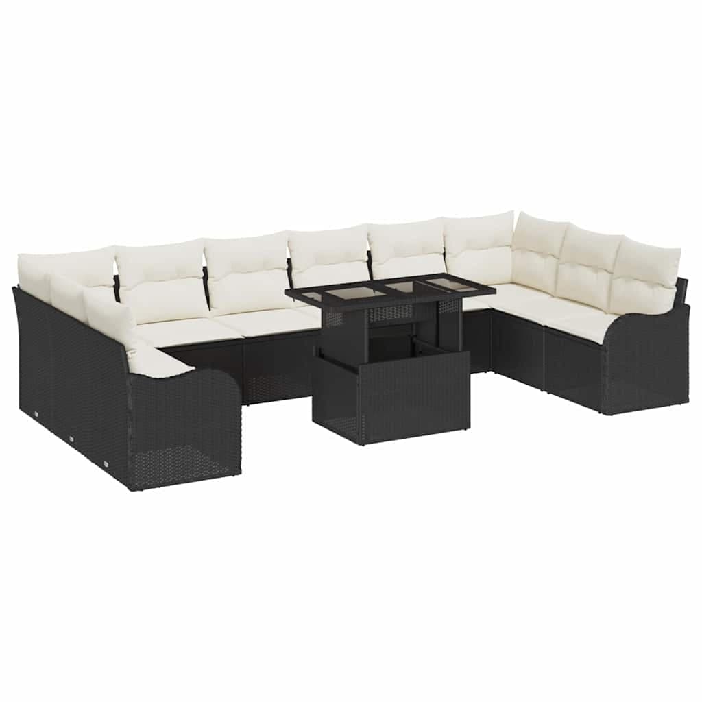 vidaXL Conjunto de Sofá de Jardim 11 Peças Preto Rattan Sintético - 1361619593