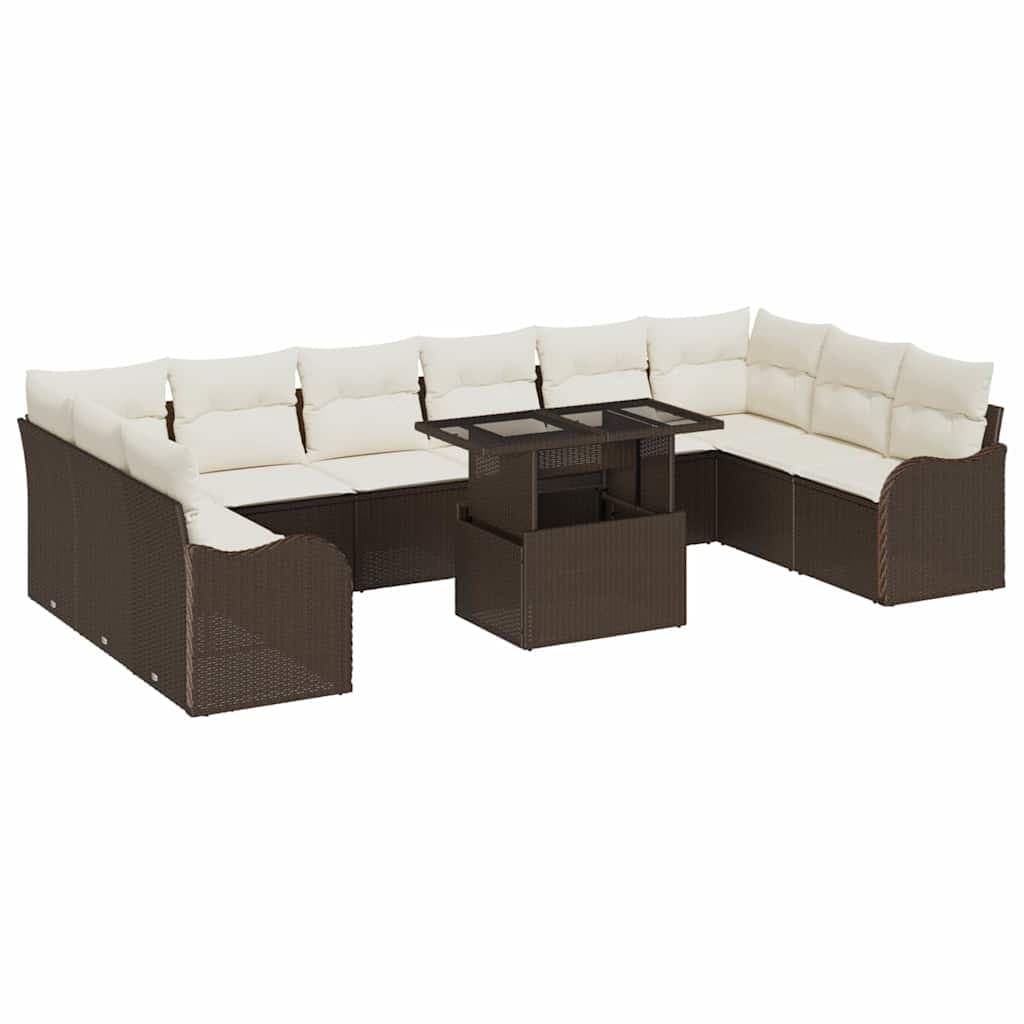 vidaXL Conjunto de Sofá de Jardim 11 pcs Castanho Rattan Sintético