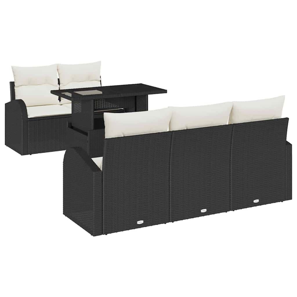 vidaXL Conjunto de Sofá de Jardim com Almofada 6 Peças Preto Vime Pe - 124914959