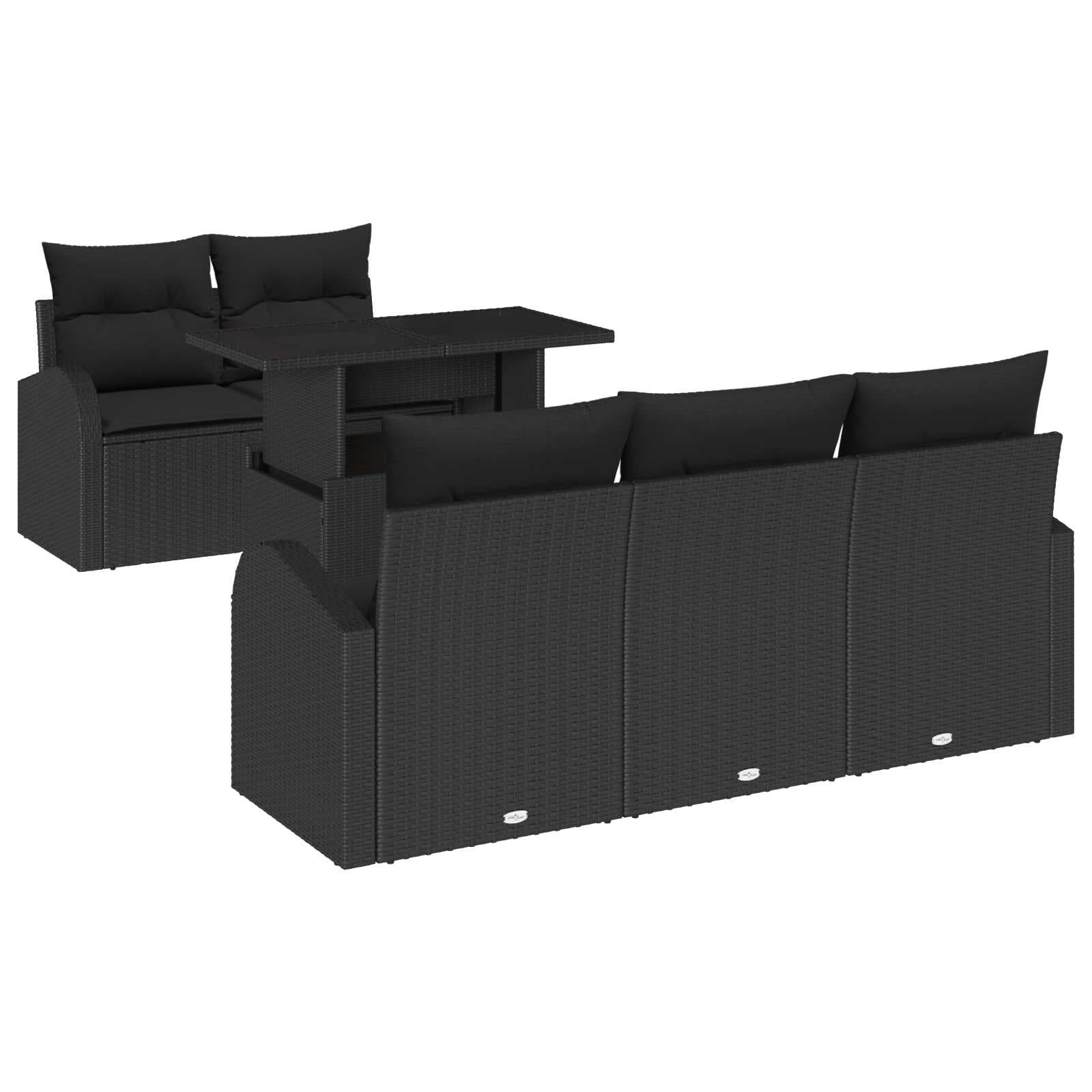 vidaXL Conjunto de Sofá de Jardim com almofada 6 pcs Preto vime PE