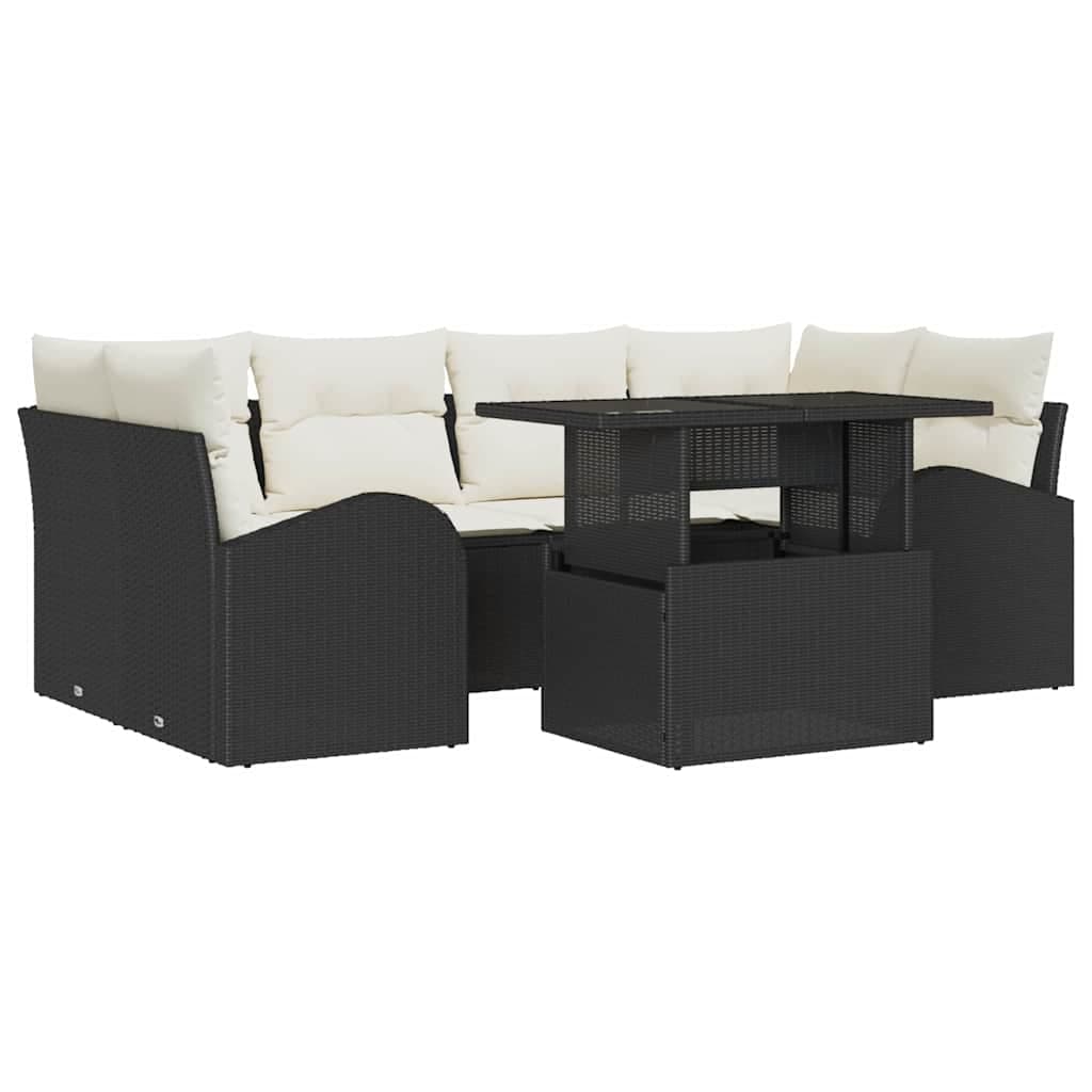 vidaXL Conjunto de Sofá de Jardim 7 pcs Preto Rattan Sintético