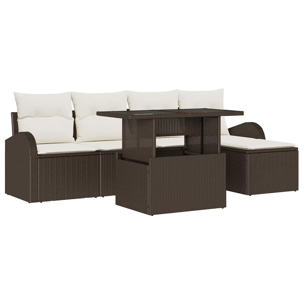 vidaXL Conjunto de Sofá de Jardim com almofada 6 pcs Castanho vime PE