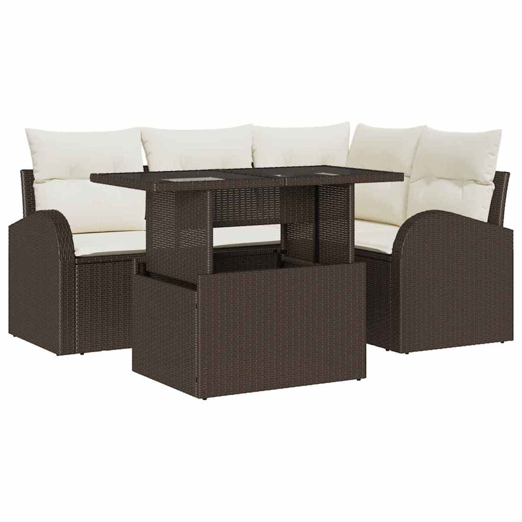 vidaXL Conjunto de Sofá de Jardim 5 pcs Castanho Rattan Sintético