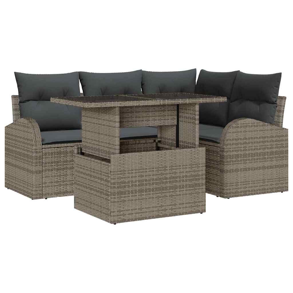 vidaXL Conjunto de Sofá de Jardim 5 Peças Cinzeto Rattan Sintético - 3121459685