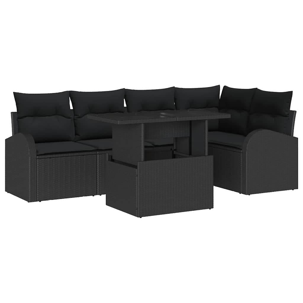 vidaXL Conjunto de Sofá de Jardim com almofada 6 pcs Preto vime PE