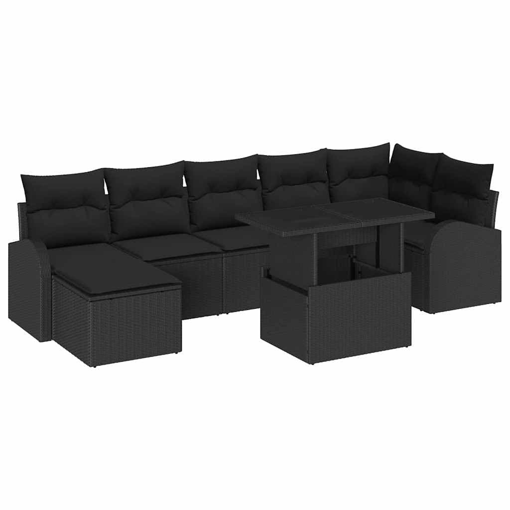 vidaXL Conjunto de Sofá de Jardim com almofada 8 pcs Preto