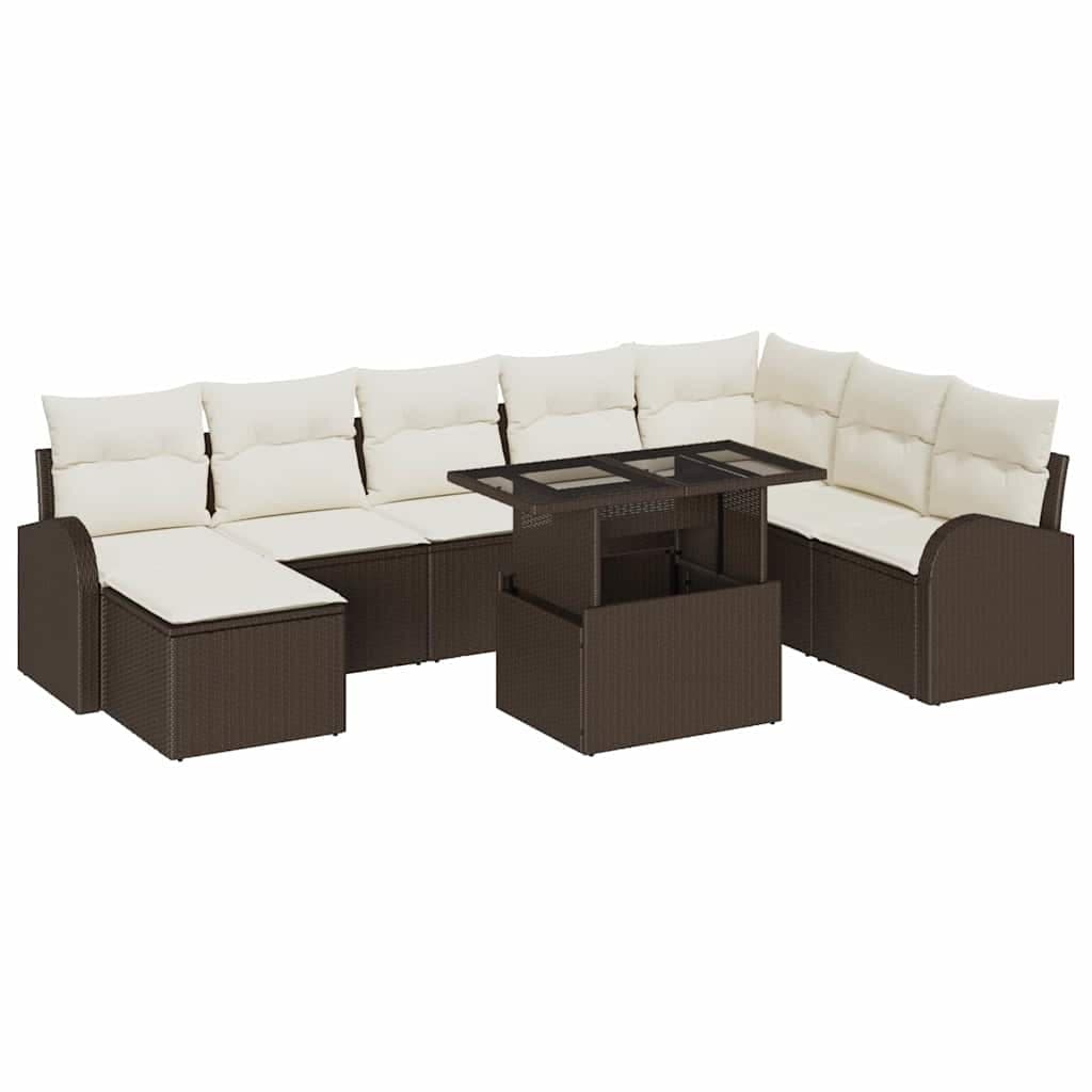 vidaXL Conjunto de Sofá de Jardim com almofada 9 pcs Castanho e creme