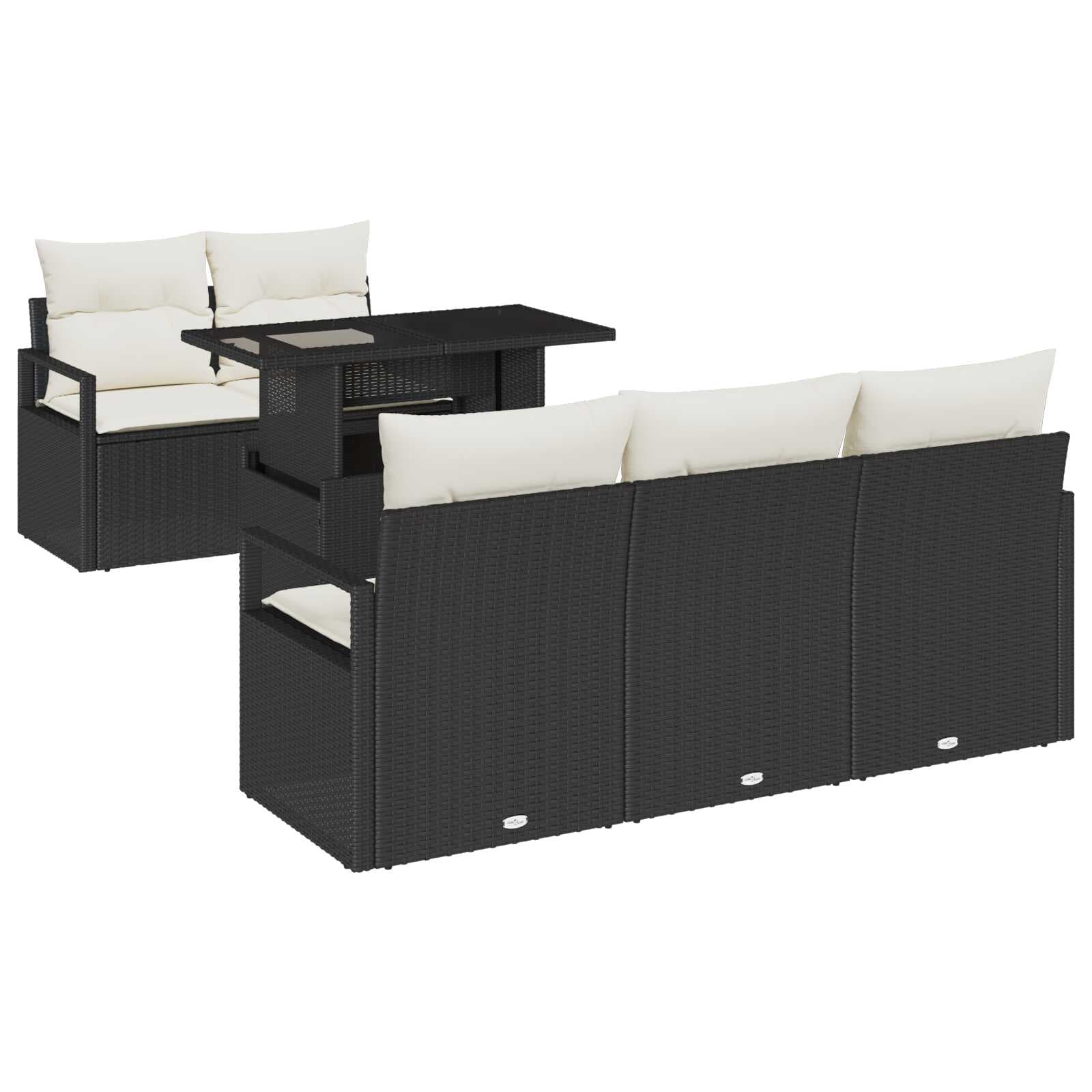 vidaXL Conjunto de Sofá de Jardim com travesseiro 6 pcs Preto vime PE