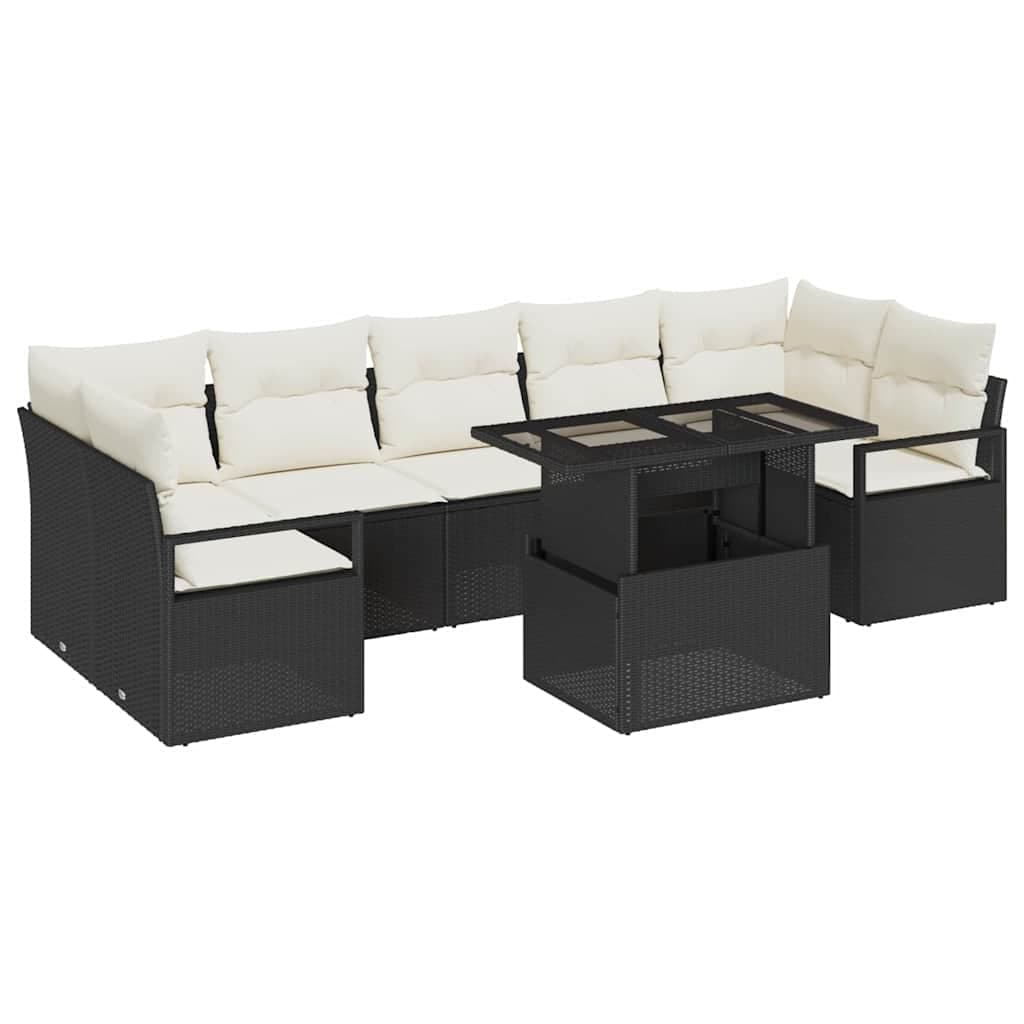 vidaXL Conjunto de Sofá de Jardim 8 pcs Preto e creme vime PE