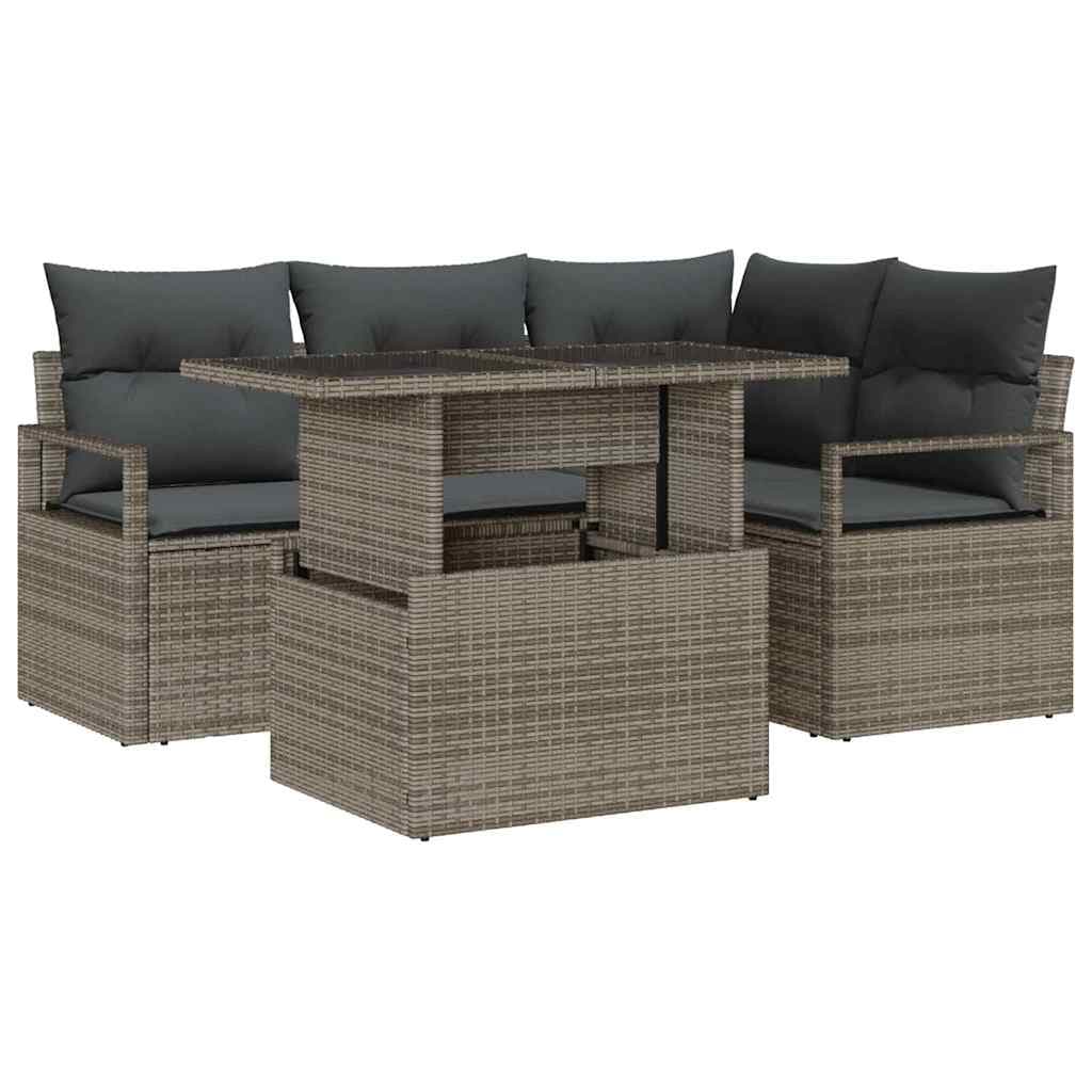 vidaXL Conjunto de Sofá de Jardim com almofada 5 pcs Cinzeto vime PE