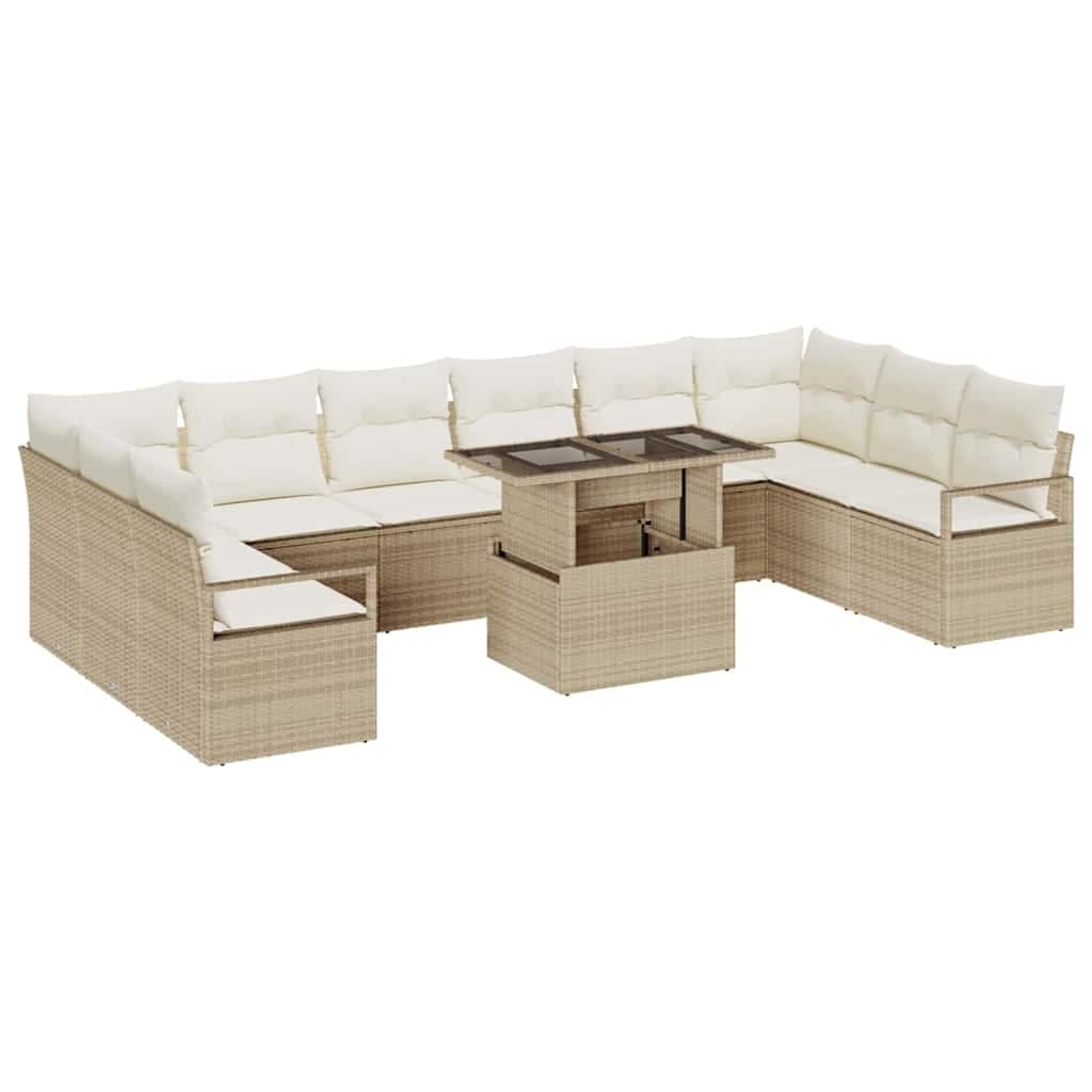 vidaXL Conjunto de Sofá de Jardim 11 pcs bege e creme vime PE