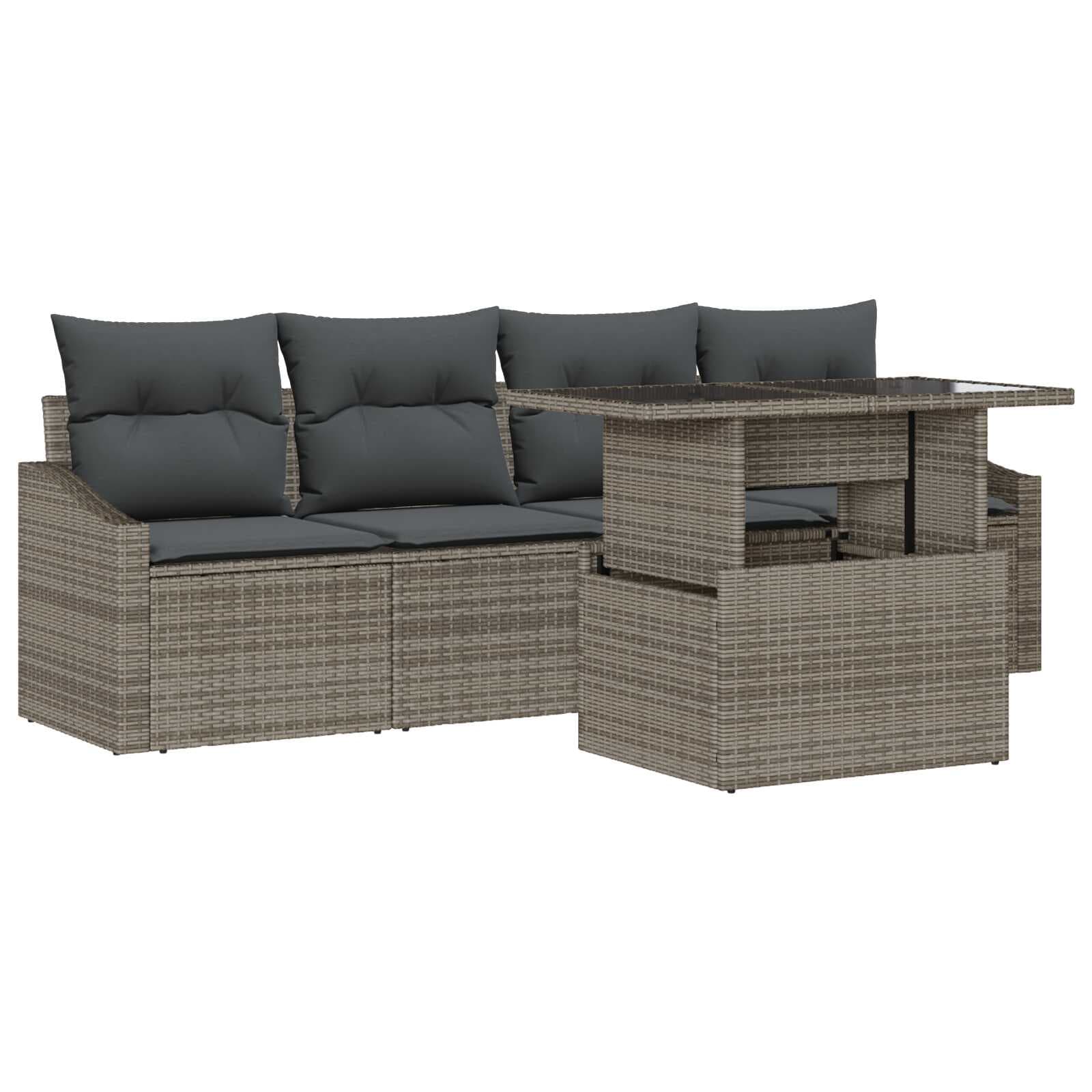 vidaXL Conjunto de Sofá de Jardim com almofada 5 pcs Cinzeto vime PE