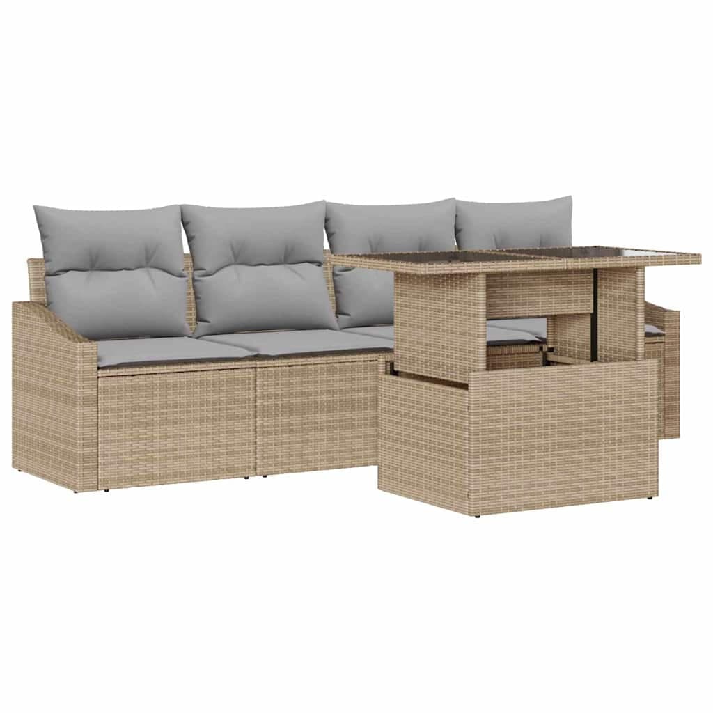 vidaXL Conjunto de Sofá de Jardim 5 pcs bege e cinzento claro vime PE