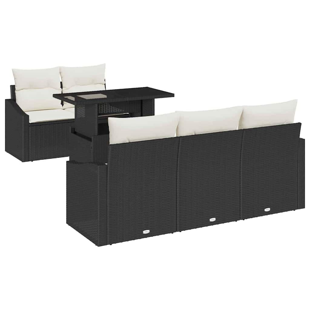 vidaXL Conjunto de Sofá de Jardim 6 pcs Preto e creme vime PE