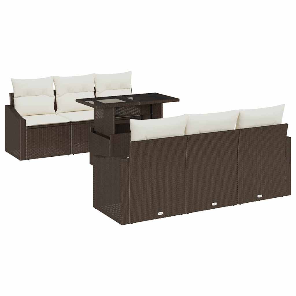 vidaXL Conjunto de Sofá de Jardim 7 pcs Marrom e Creme vime PE
