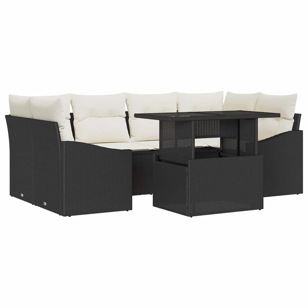 vidaXL Conjunto de Sofá de Jardim 7 pcs Preto e creme vime PE
