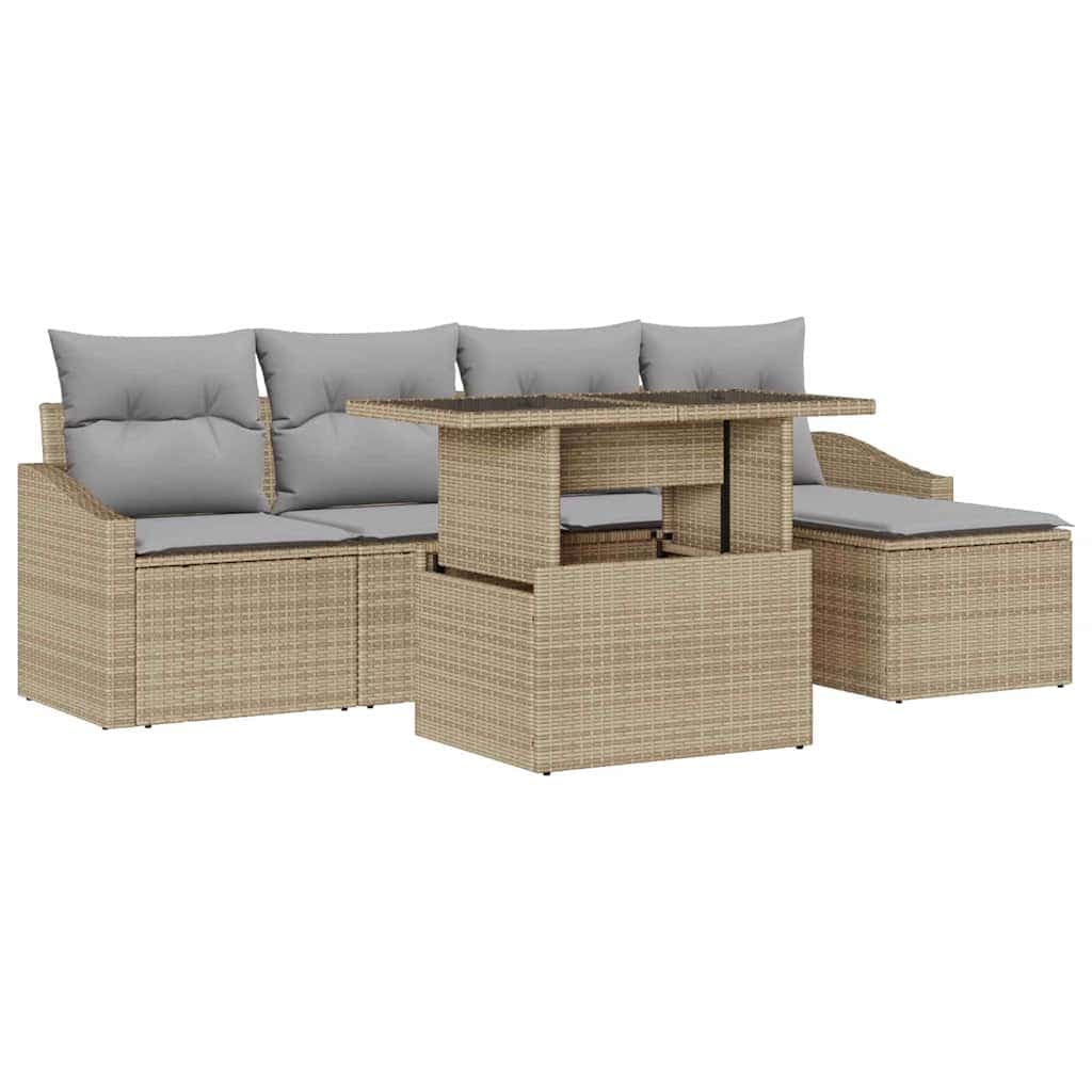 vidaXL Conjunto de Sofá de Jardim 6 pcs Bege e Cinza Claro vime PE