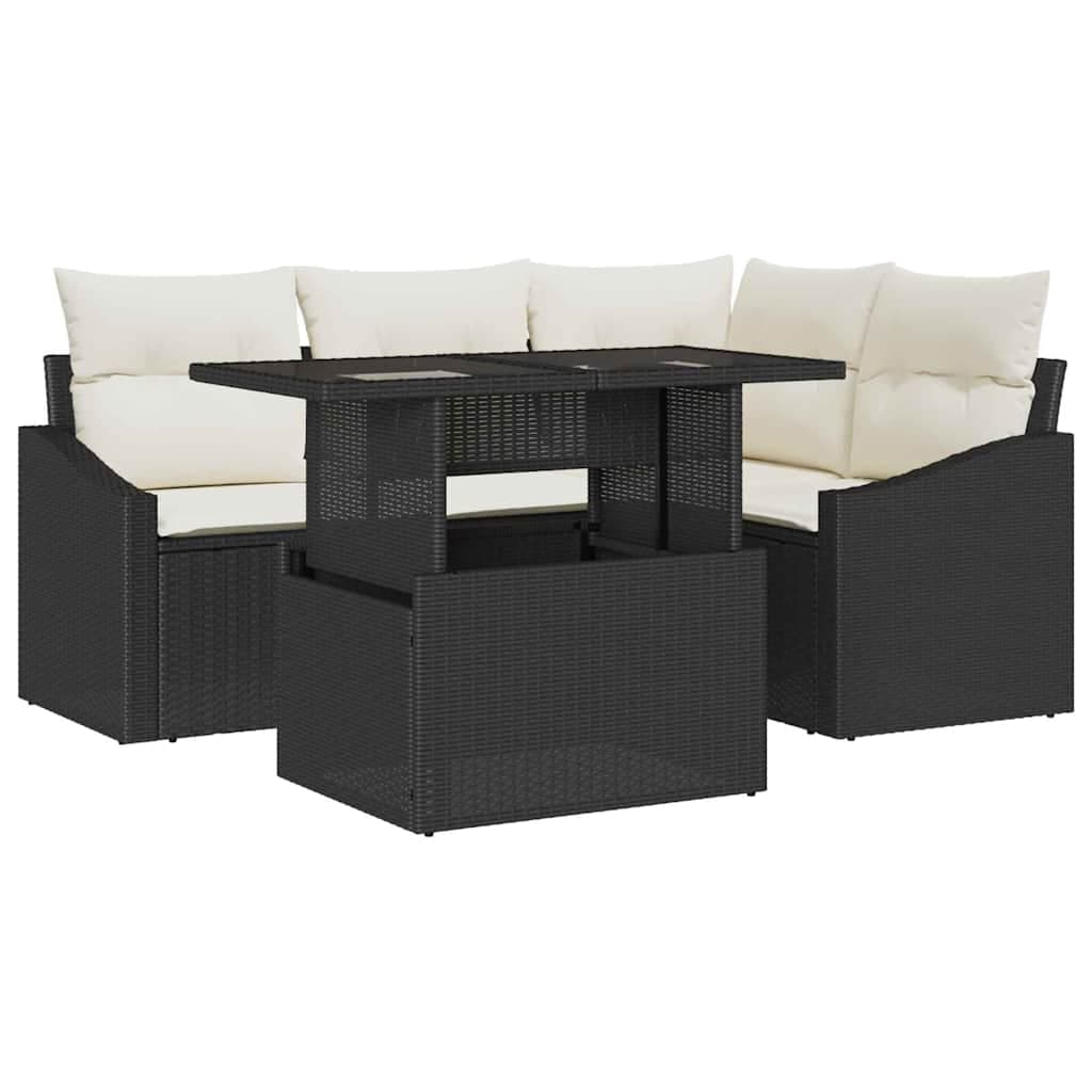 vidaXL Conjunto de Sofá de Jardim 5 pcs Preto e Creme vime PE