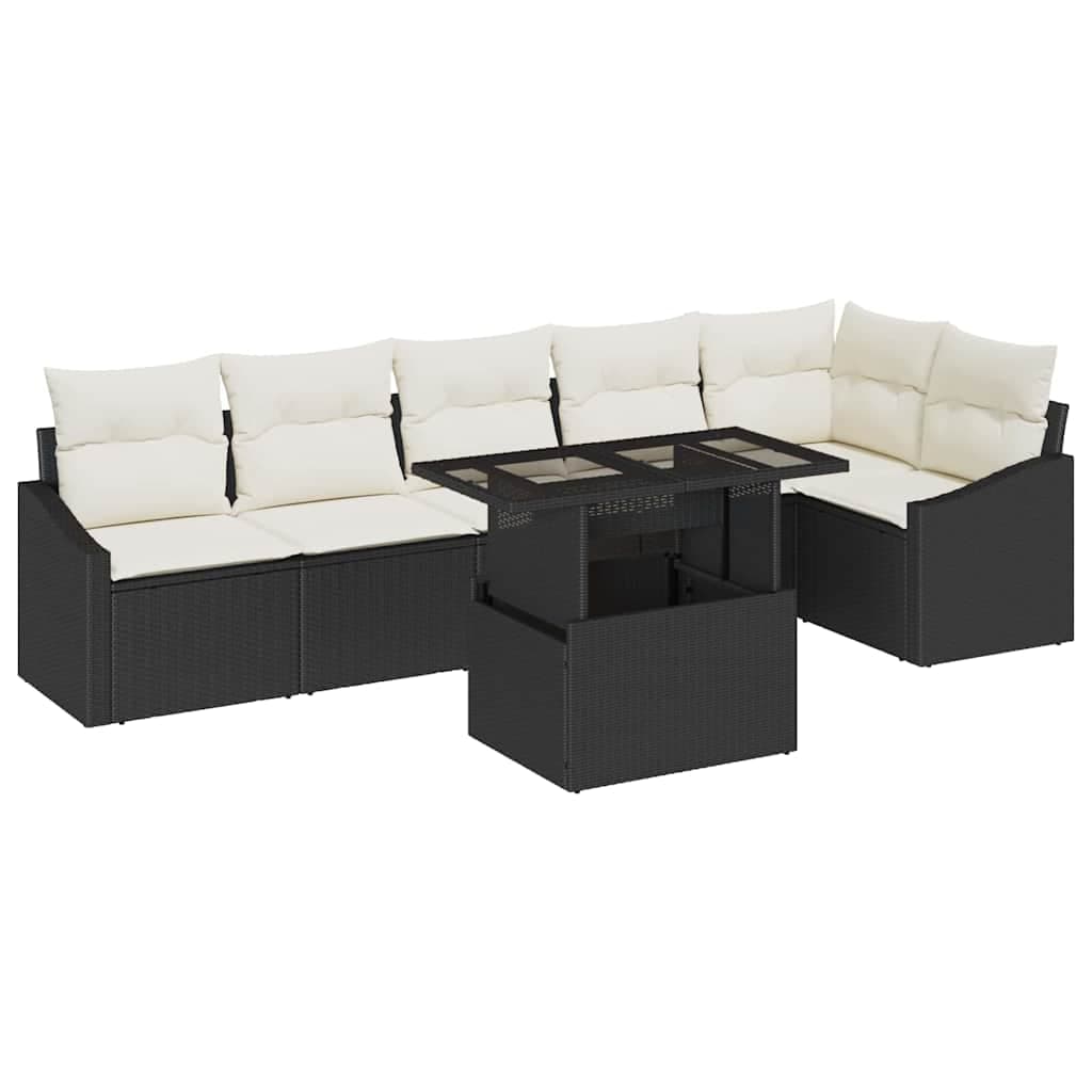 vidaXL Conjunto de Sofá de Jardim com almofada 7 pcs Preto e creme