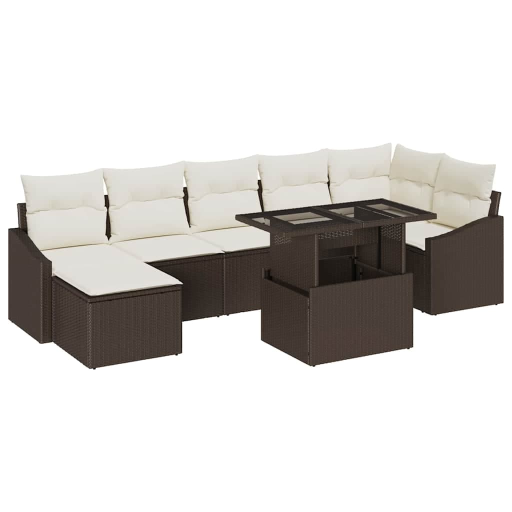 vidaXL Conjunto de Sofá de Jardim 8 pcs Marrom e Creme vime PE