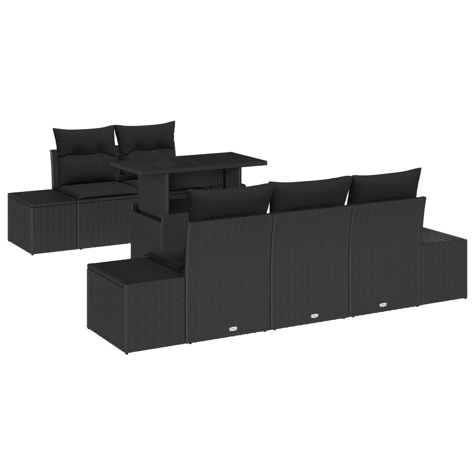 vidaXL Conjunto de Sofás com almofada Manual 6 pcs Preto vime PE