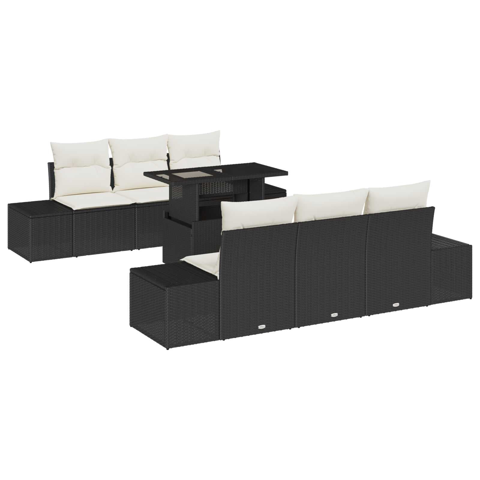 vidaXL Conjunto de Sofás com almofada 7 pcs Preto e Creme vime PE
