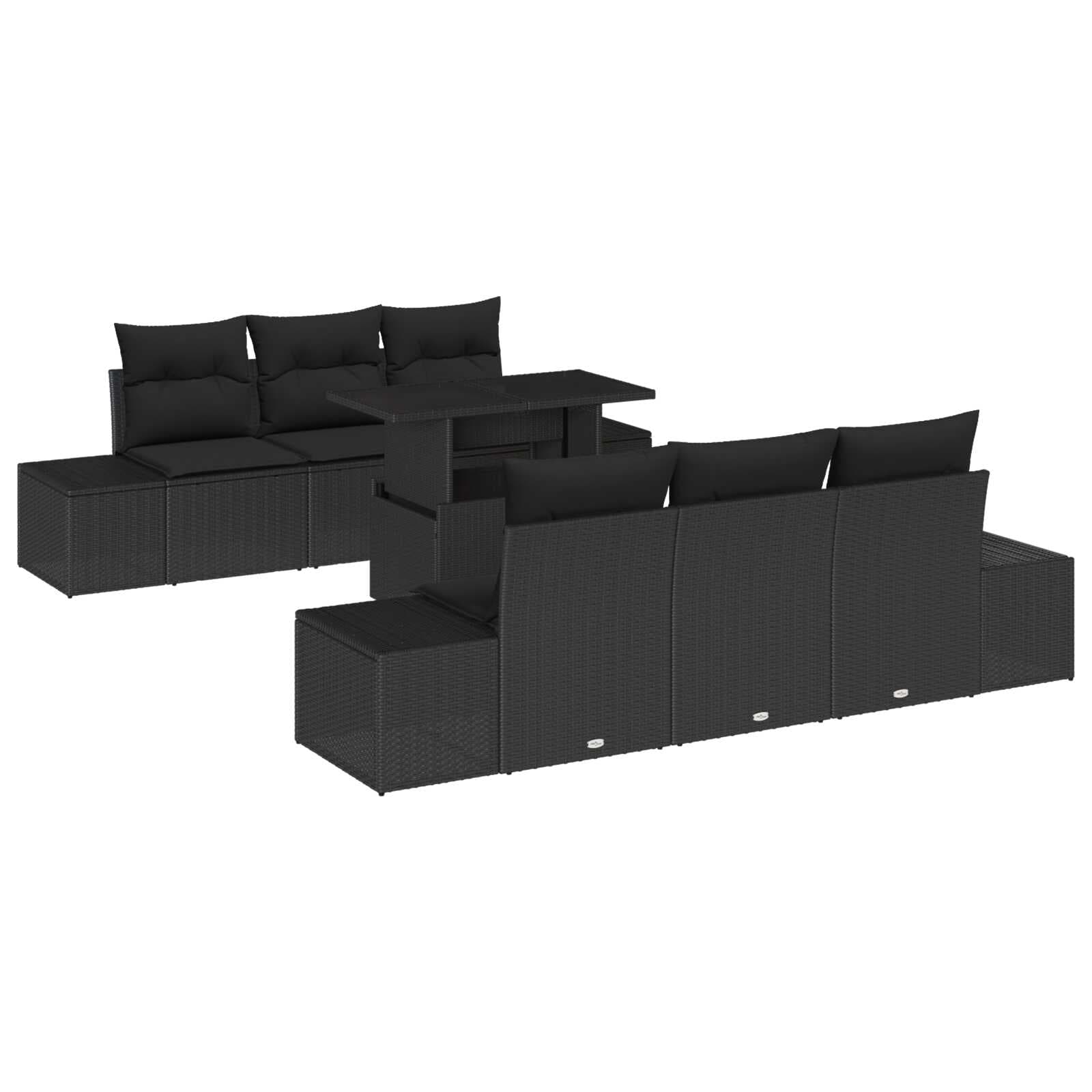 vidaXL Conjunto de Sofás com almofada Manual 7 pcs Preto vime PE