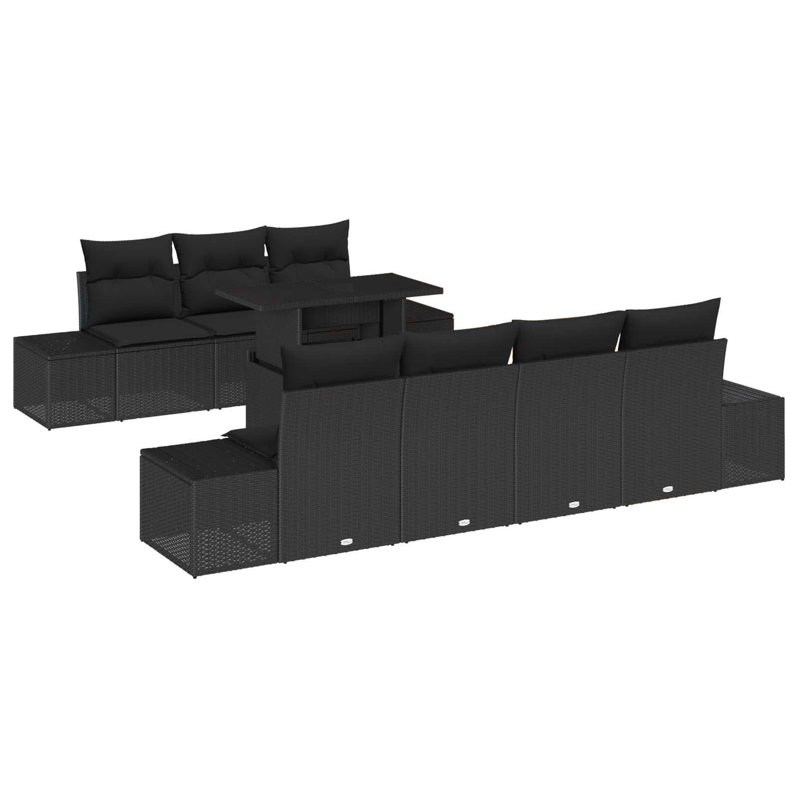 vidaXL Conjunto de Sofás com almofada Manual 8 pcs Preto vime PE