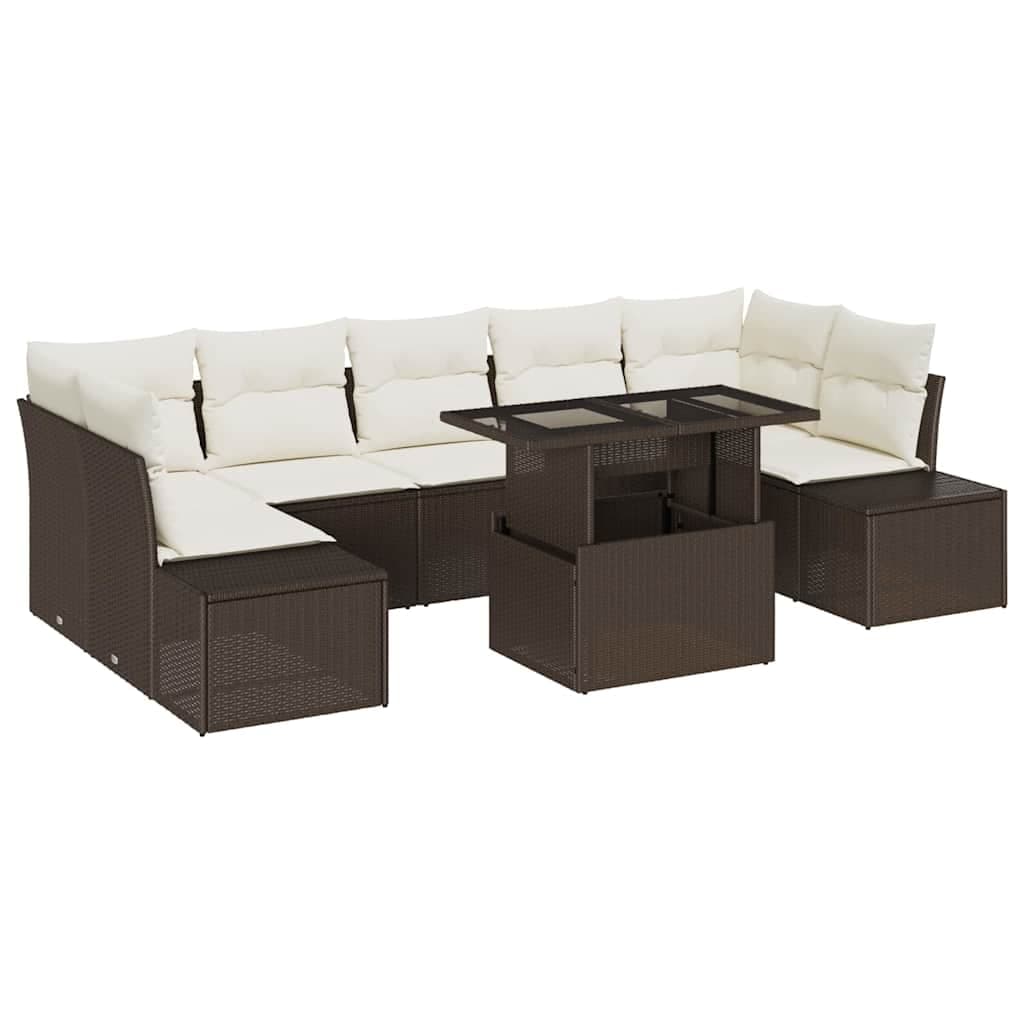 vidaXL Conjunto de Sofás com almofada 8 pcs Marrom e Creme vime PE