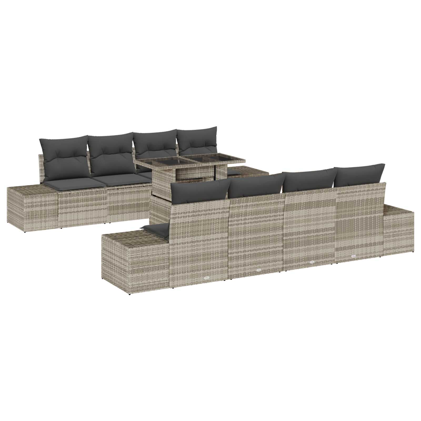 vidaXL Conjunto de Sofá de Jardim 9 pcs Cinzento-claro vime PE