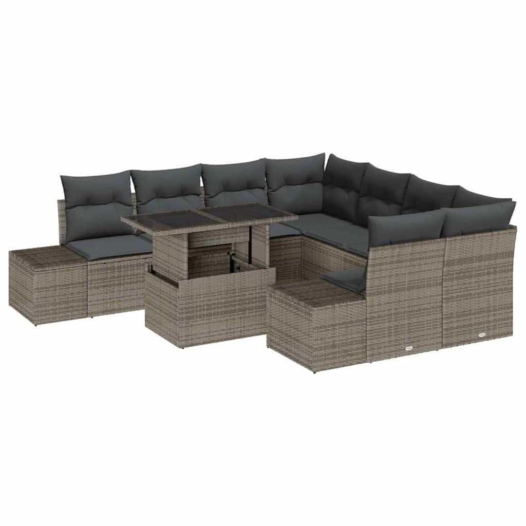 vidaXL Conjunto de Sofá de Jardim com almofada 9 pcs Cinzeto vime PE