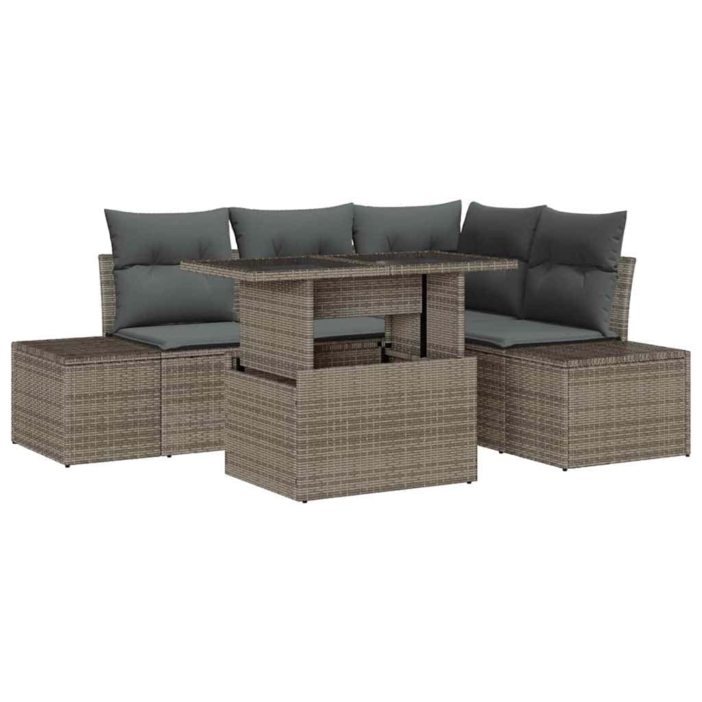 vidaXL Conjunto de Sofá de Jardim com almofada 5 pcs Cinzeto vime PE