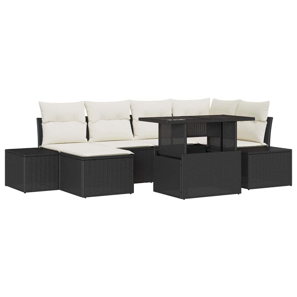 vidaXL Conjunto de Sofá de Jardim com almofada 7 pcs Preto e creme